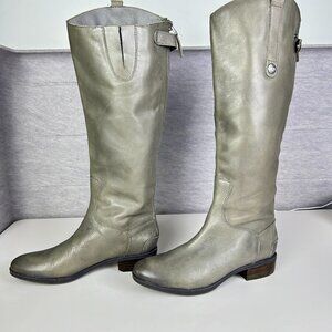 Sam Edelman Penny Green/Grey Back Zip Leather Knee High Riding Boots Size‎ 6.5M
